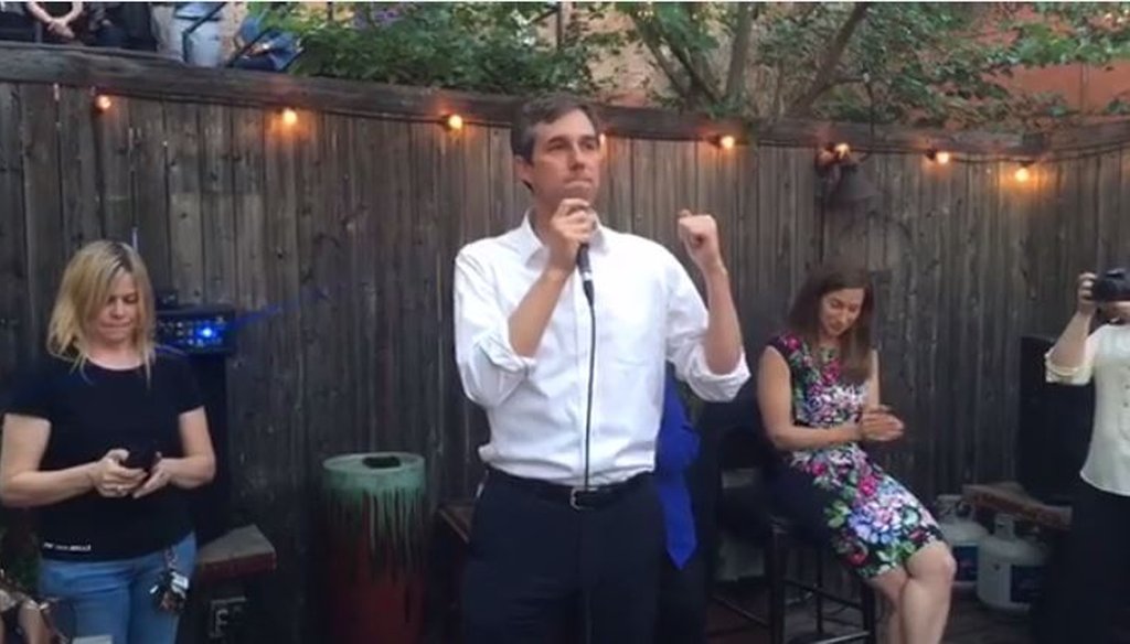 Democrat Beto O'Rourke, the El Paso U.S. House member seeking to represent Texas in the U.S. Senate, made a claim about not taking corporate or PAC contributions at a campaign event in Dallas March 31, 2017 (Screenshot of O'Rourke campaign video).