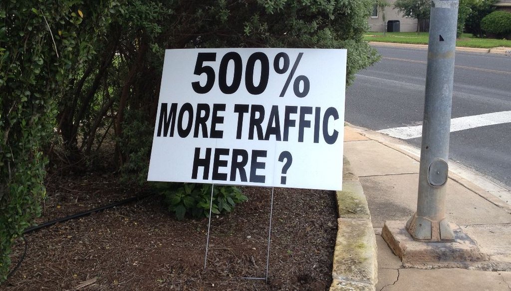 We spotted yard signs with this message in connection with a proposed Austin development May 19, 2015 (Austin American-Statesman photo, Patrick Beach).