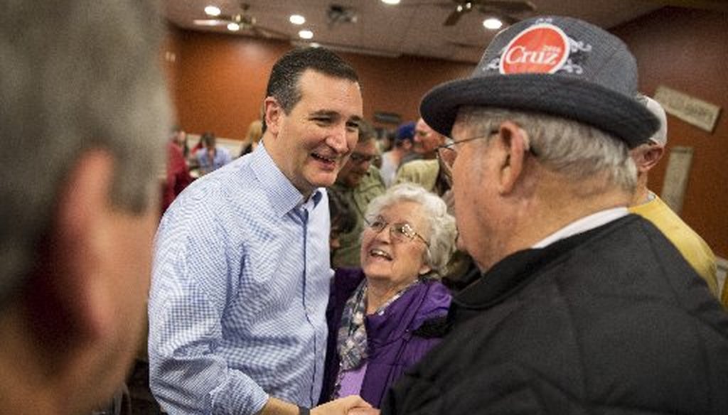 Ted Cruz, shown here stumping in Iowa in November, correctly said President Obama doesn't say "radical Islamic terrorism." (New York Times photo)