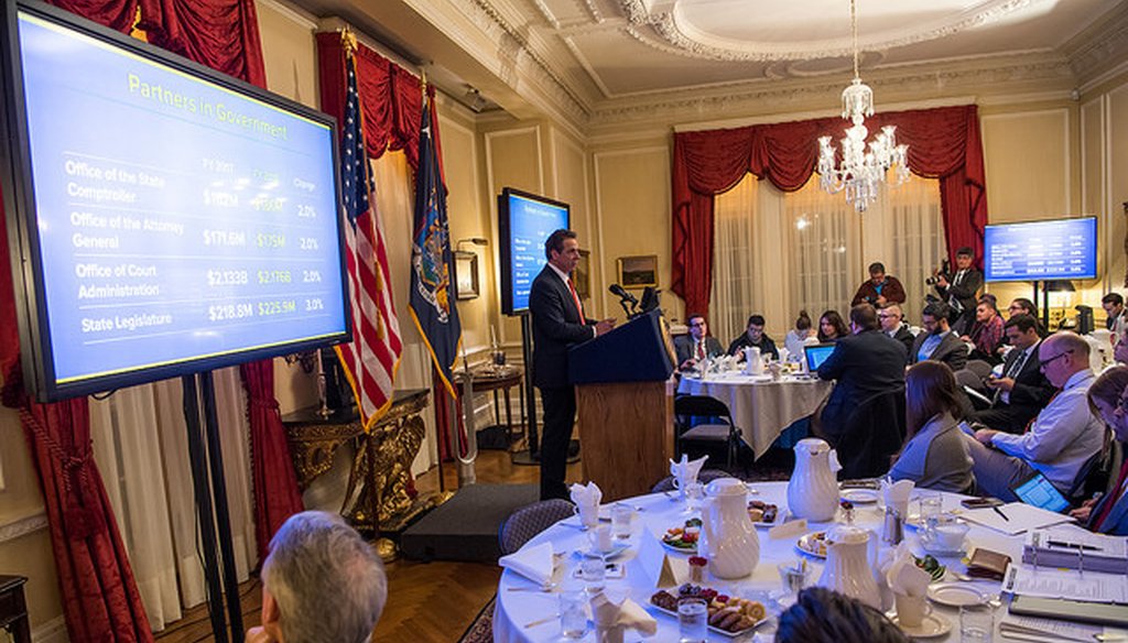 Gov. Andrew M. Cuomo gives a briefing of his executive budget in Albany on Jan. 17, 2017. (Courtesy: Cuomo's Flickr page)