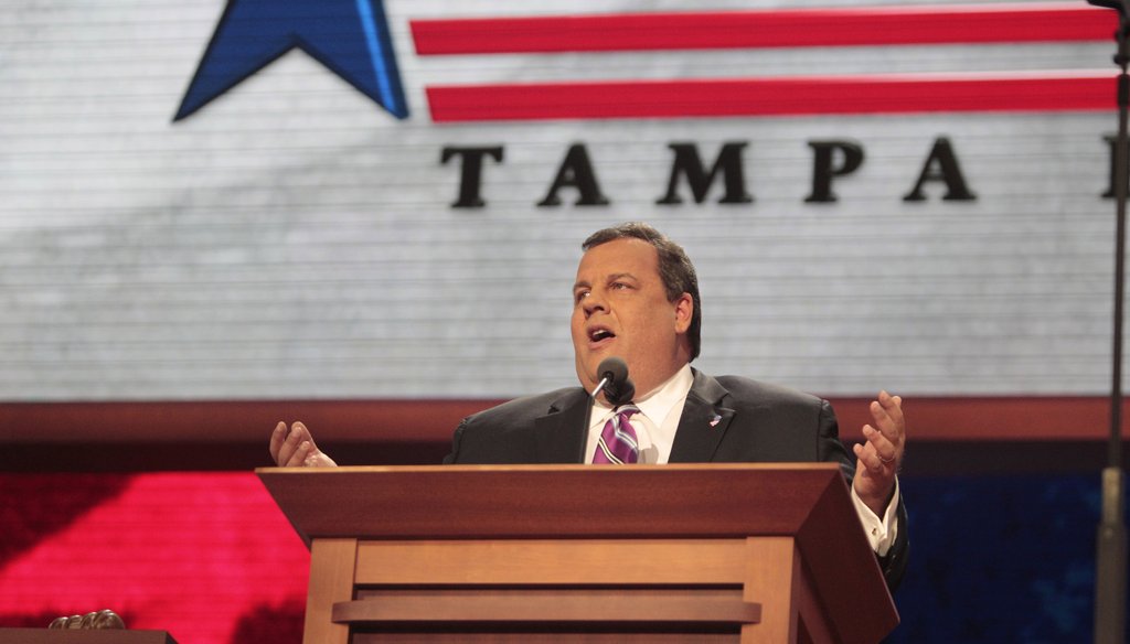 Gov. Chris Christie delivers his keynote address at the Republican National Convention.