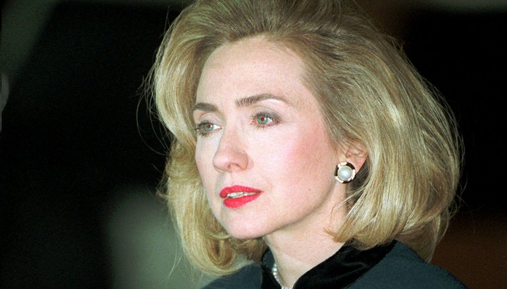 First Lady Hillary Clinton talks to reporters on Jan. 26, 1996 after testifying before a grand jury investigating Whitewater. (AP photo)