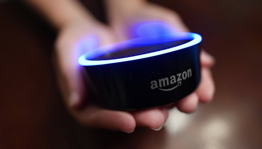 Un niño sostiene su Amazon Echo Dot en Kennesaw, Georgia, el 18 de agosto de 2018. (AP)