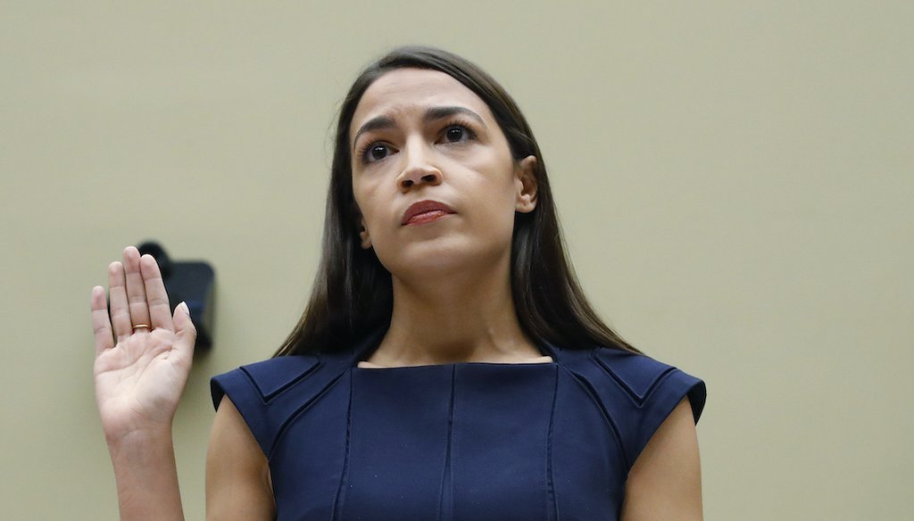 Rep. Alexandria Ocasio-Cortez, D-NY., is sworn-in before testifying before the House Oversight Committee hearing on family separation and detention centers, Friday, July 12, 2019 on Capitol Hill in Washington. (AP)