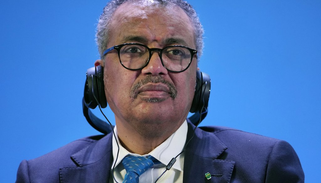 El Dr. Tedros Adhanom Ghebreyesus, director general de la OMS, asiste a la Conferencia Mundial sobre Medicina Tradicional como parte de la reunión de Ministros de Salud del G20 en Gandhinagar, India, el 17 de agosto. (AP)