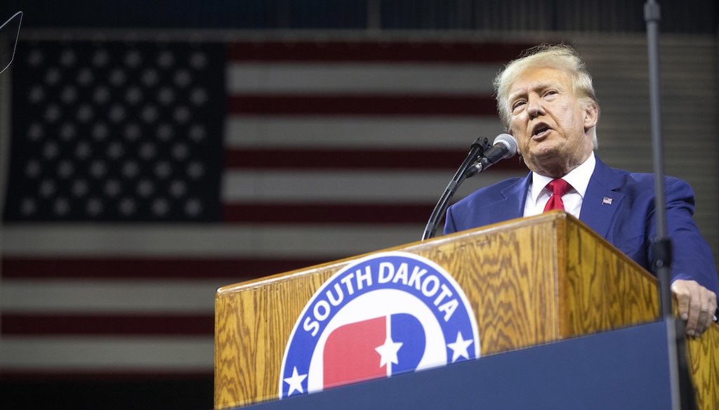 Former President Donald Trump speaks at the South Dakota Republican Party Monumental Leaders rally, Sept. 8, 2023, in Rapid City, S.D. (AP)