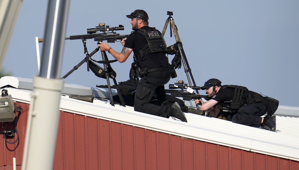 Police snipers return fire after shots were fired while former President Donald Trump was speaking at a campaign event in Butler, Pa. (AP)