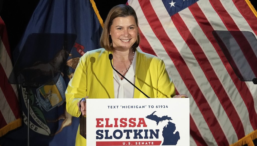 U.S. Senate candidate, Rep. Elissa Slotkin, D-Mich., speaks Aug. 6, 2024, at a primary election night event in Detroit. (AP)