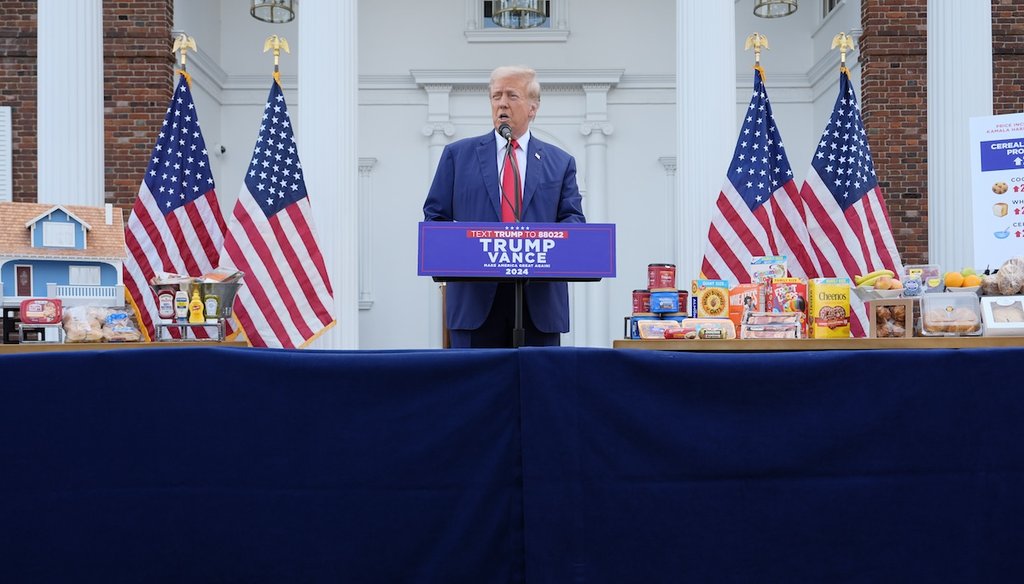 Republican presidential nominee former President Donald Trump speaks at a news conference at Trump National Golf Club, Thursday, Aug. 15, 2024, in Bedminster, N.J. (AP)