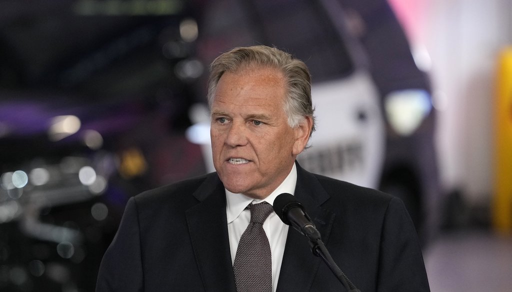 Former U.S. Rep. and Republican candidate for Michigan Senate Mike Rogers speaks during a Republican presidential candidate former President Donald Trump campaign event, Aug. 20, 2024 in Howell, Mich. (AP)