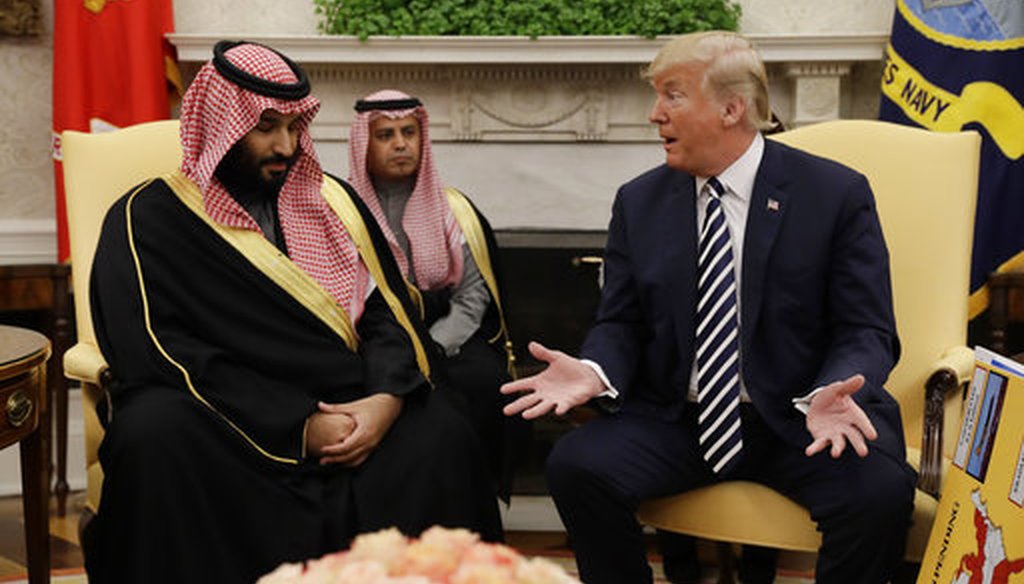 President Donald Trump meets with Saudi Crown Prince Mohammed bin Salman in the Oval Office of the White House, Tuesday, March 20, 2018, in Washington. (AP Photo/Evan Vucci)