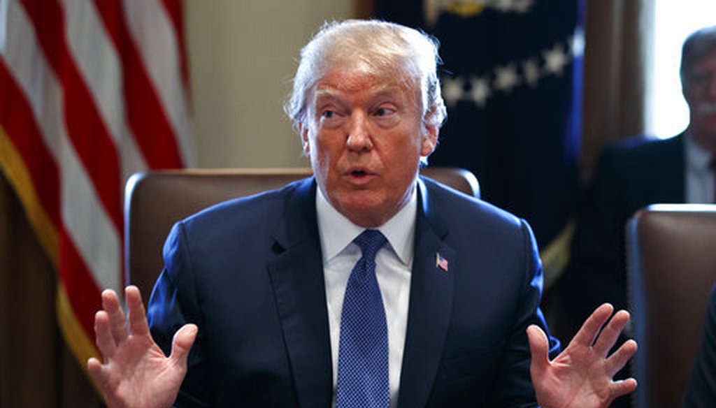 President Donald Trump speaks during a cabinet meeting at the White House, Monday, April 9, 2018. (AP Photo/Evan Vucci)