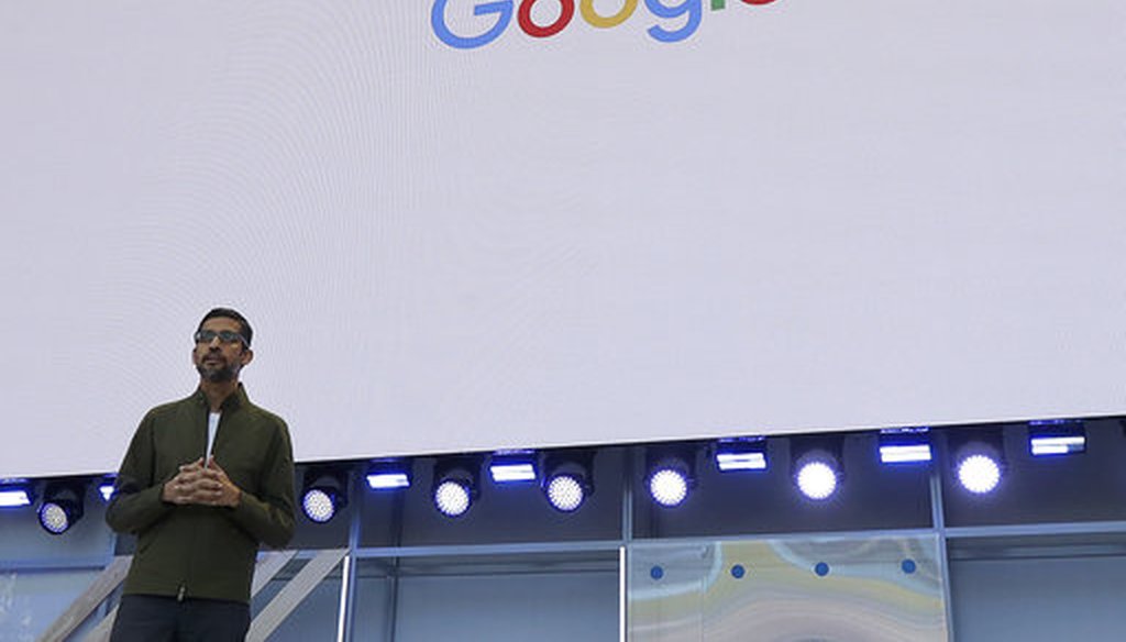 Google CEO Sundar Pichai speaks at the Google I/O conference in Mountain View, Calif. on May 8, 2018. (AP/Jeff Chiu)