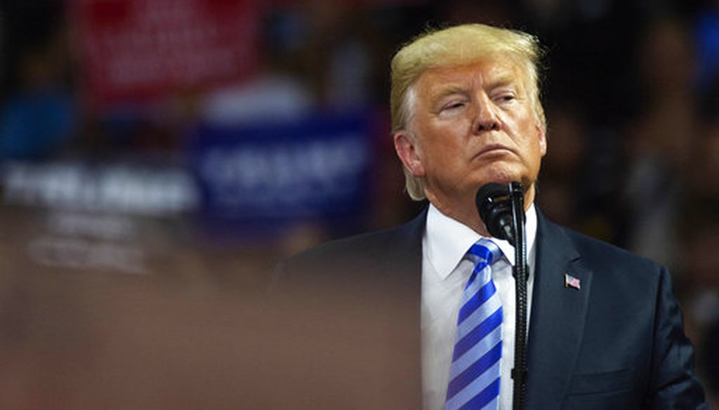 President Donald Trump takes the stage at a rally in support of the Senate candidacy of West Virginia's Attorney General Patrick Morrisey, on Aug. 21, 2018, in Charleston, W.Va. (Craig Hudson/Charleston Gazette-Mail via AP)