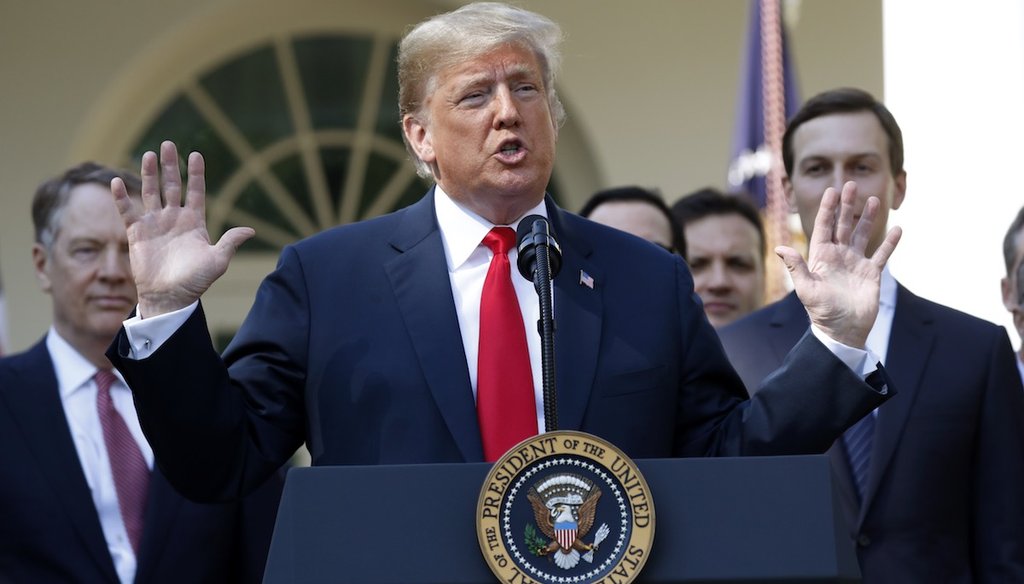 President Donald Trump speaks as he announces a revamped North American free trade deal in the Rose Garden of the White House on Oct. 1, 2018. (AP/Pablo Martinez Monsivais)