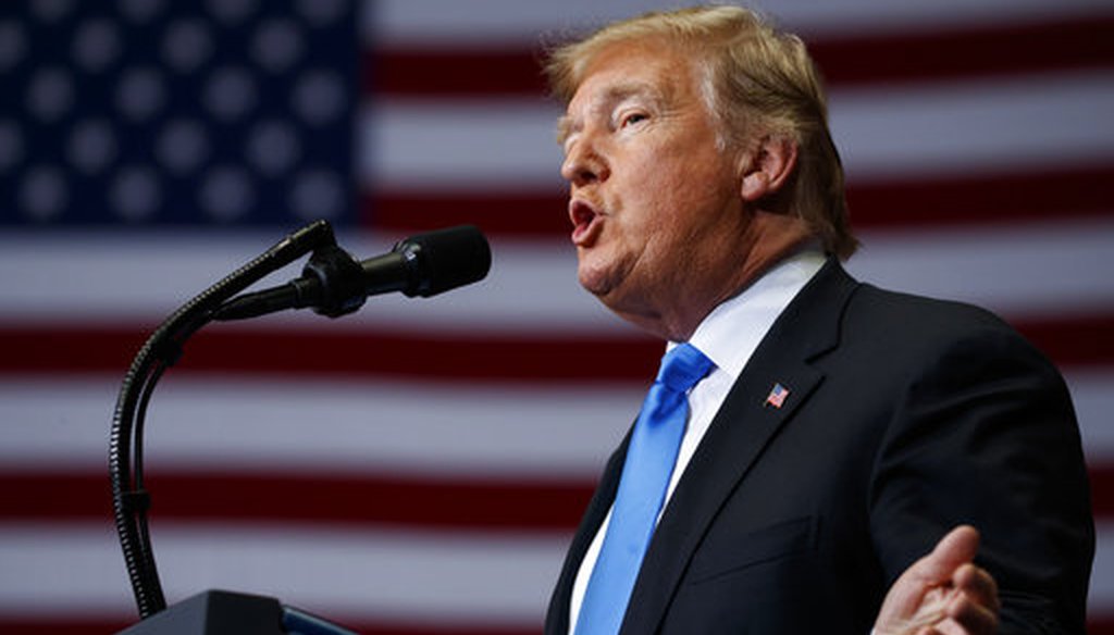 President Donald Trump speaks during a campaign rally at Bojangles' Coliseum, Friday, Oct. 26, 2018, in Charlotte, N.C. (AP Photo/Evan Vucci)