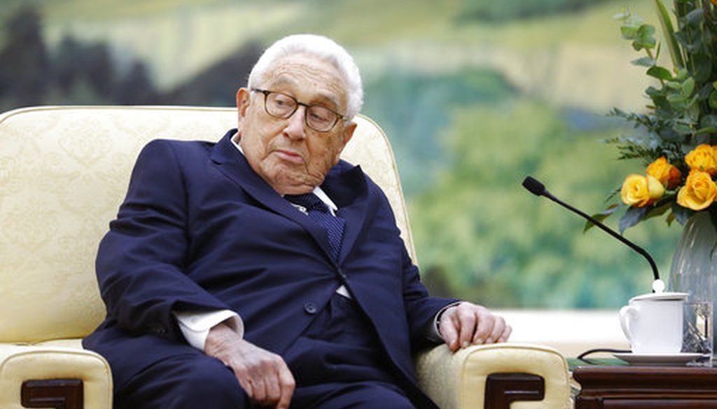 Former U.S. Secretary of State Henry Kissinger meets with Chinese President Xi Jinping at the Great Hall of the People in Beijing, China, Thursday, Nov. 8, 2018. (Thomas Peter/Pool Photo via AP)