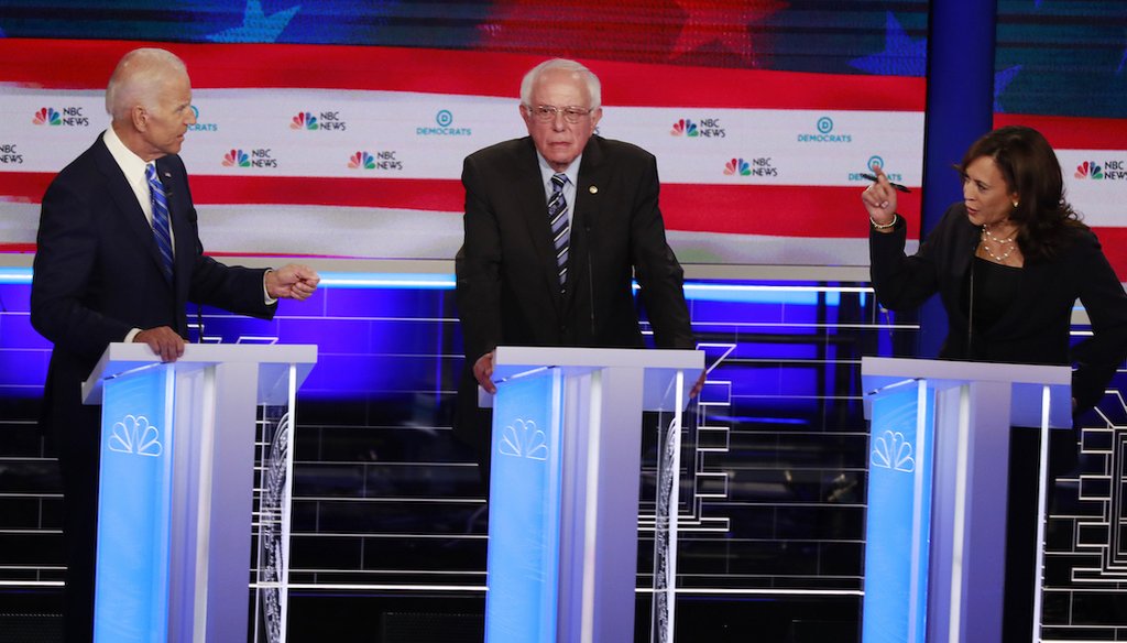President Joe Biden and Vice President Kamala Harris, then rival Democratic candidates for president, sparred during a primary debate on June 27, 2019, in Miami. (AP)