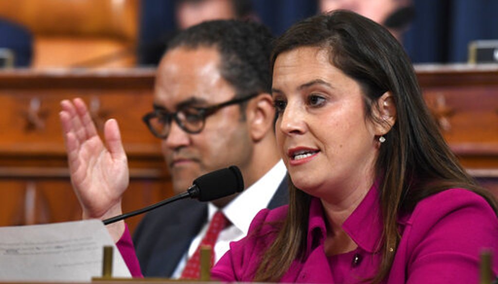 Rep. Elise Stefanik, R-N.Y., questions former U.S. Ambassador to Ukraine Marie Yovanovitch on Nov. 15, 2019, in the second public impeachment hearing of President Donald Trump. (AP Photo/Susan Walsh)