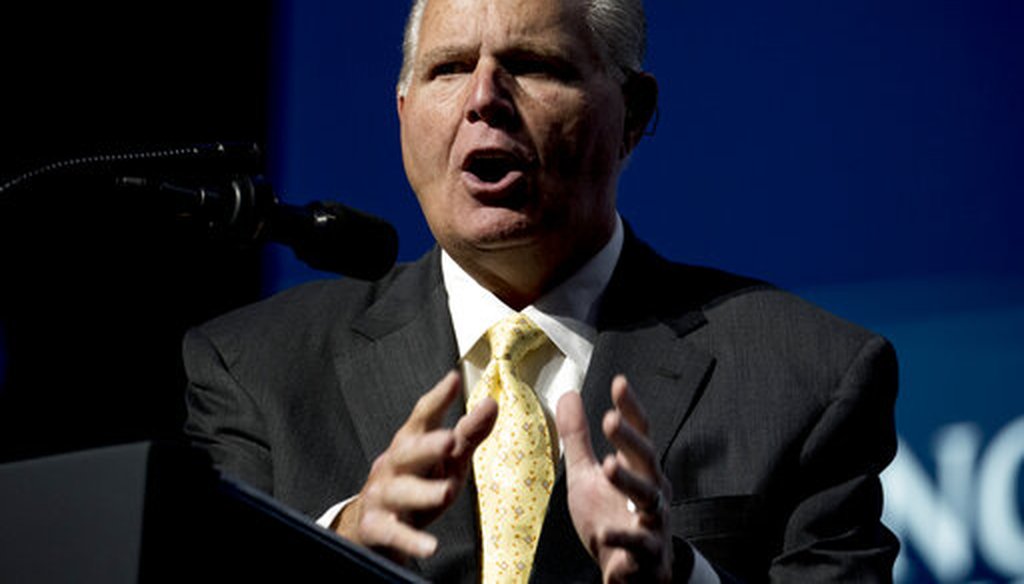 Radio host Rush Limbaugh introduces President Donald Trump at the Turning Point USA Student Action Summit on Dec. 21, 2019, in West Palm Beach, Fla. (AP/Harnik)