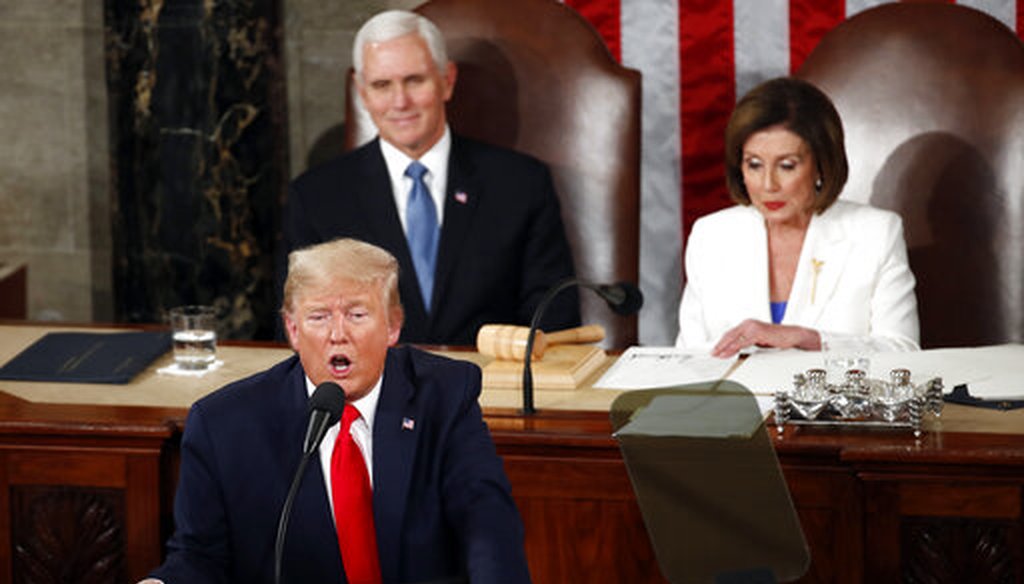 President Donald Trump delivers his State of the Union address to Congress on Capitol Hill in Washington on Feb. 4, 2020. (AP/Brandon)