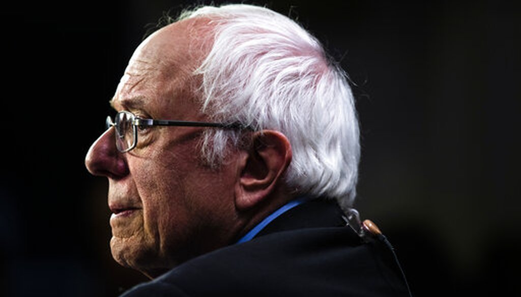 Democratic presidential candidate Sen. Bernie Sanders, I-Vt., speaks with members of the media after the Democratic primary debate on Feb. 25, 2020, in Charleston, S.C. (AP/Rourke)