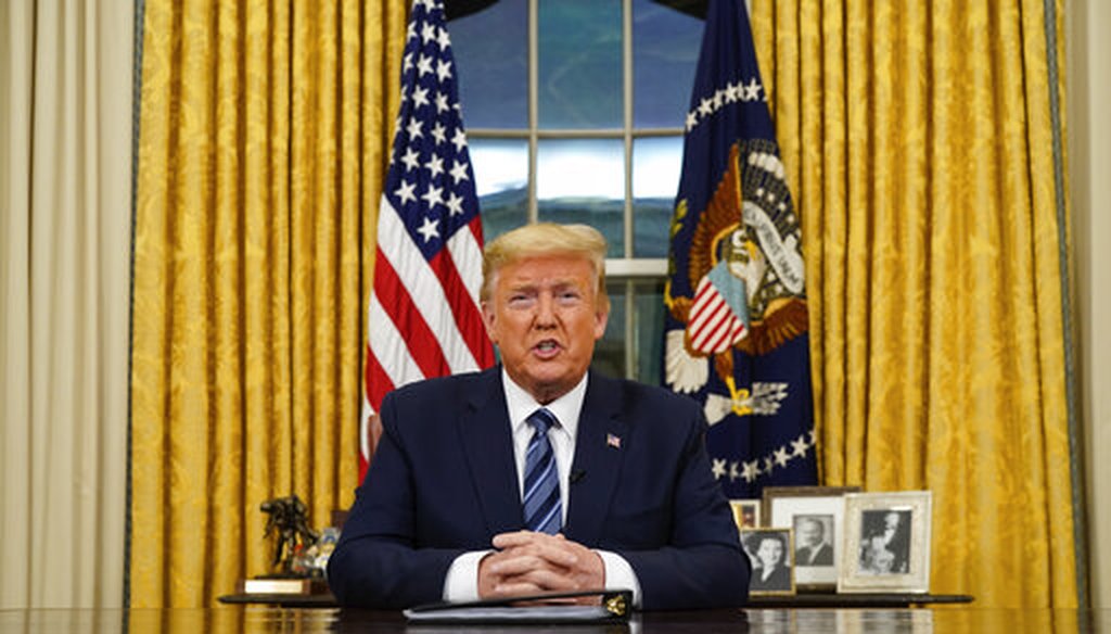 President Donald Trump speaks in an address to the nation from the Oval Office at the White House about the coronavirus, March, 11, 2020, in Washington. (Doug Mills/The New York Times via AP, Pool)