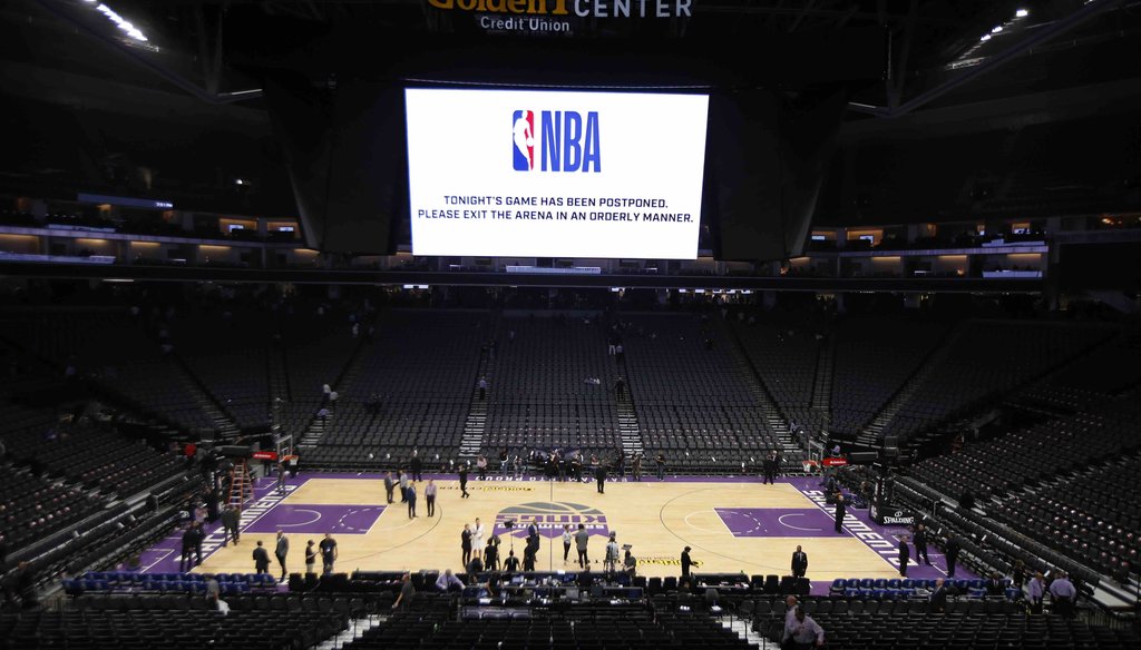 The Golden 1 Center center empties out after the NBA basketball game between the New Orleans Pelicans and Sacramento Kings was postponed at the last minute in Sacramento, Calif., on March 11, 2020. (AP)