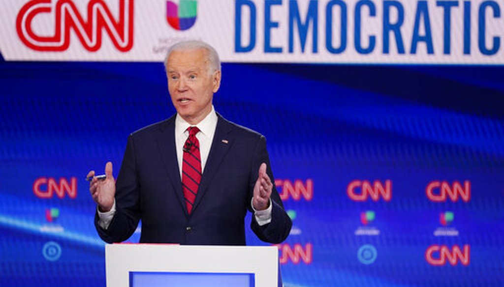 Vice President Joe Biden, participates in a Democratic presidential primary debate with Sen. Bernie Sanders, I-Vt., at CNN Studios, March 15, 2020, in Washington. (AP/Evan Vucci)