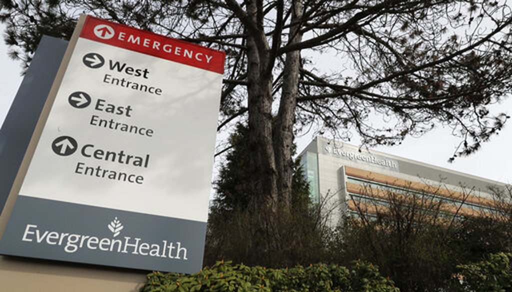 A sign for EvergreenHealth Medical Center is shown on March 17, 2020, in Kirkland, Washington. (AP/Warren)