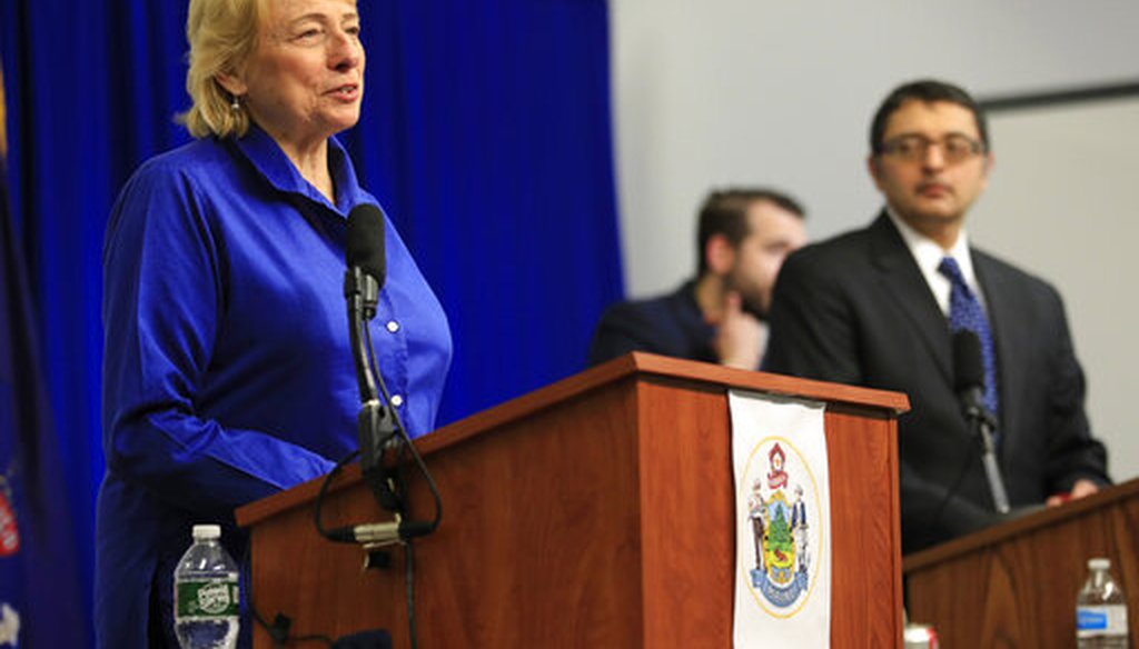 Maine Gov. Janet Mills speaks at a news conference on the coronavirus on April 28, 2020, in Augusta, Maine. (AP)