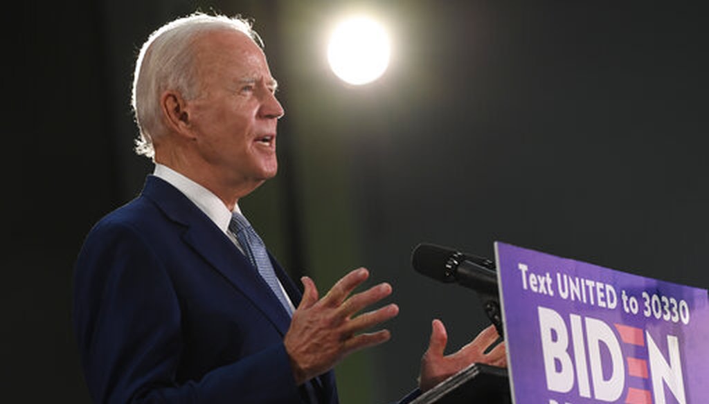 Former Vice President Joe Biden speaks during an event in Dover, Del., on June 5, 2020. (AP/Walsh)