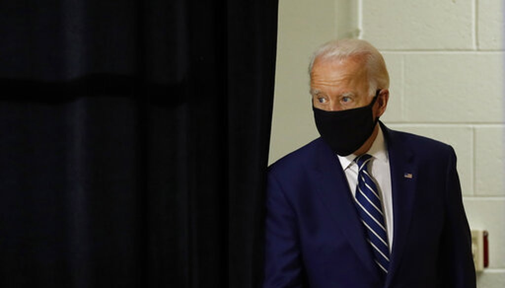 Democratic presidential candidate former Vice President Joe Biden arrives to speak at a campaign event at the Colonial Early Education Program at the Colwyck Training Center, Tuesday, July 21, 2020, in New Castle, Del. (AP Photo)