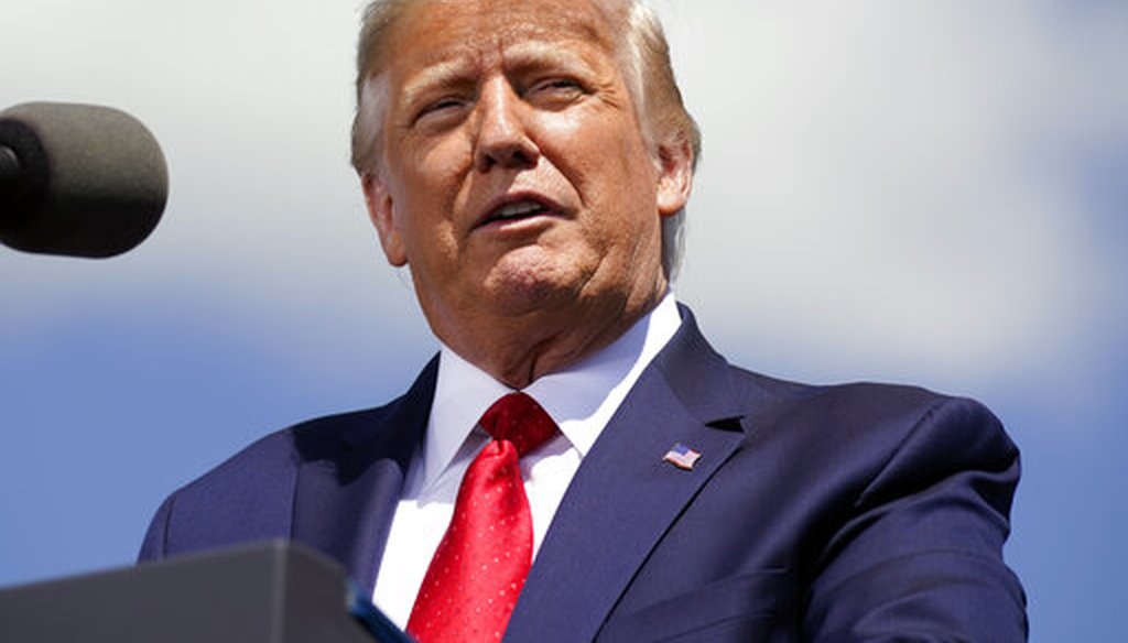 President Donald Trump speaks to a crowd at Mankato Regional Airport on Aug. 17, 2020, in Mankato, Minn. (AP/Vucci)