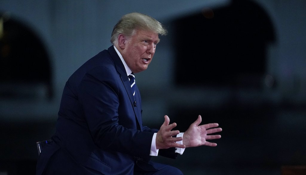 President Donald Trump speaks during an NBC News Town Hall, at Perez Art Museum Miami, Thursday, Oct. 15, 2020, in Miami. (AP)