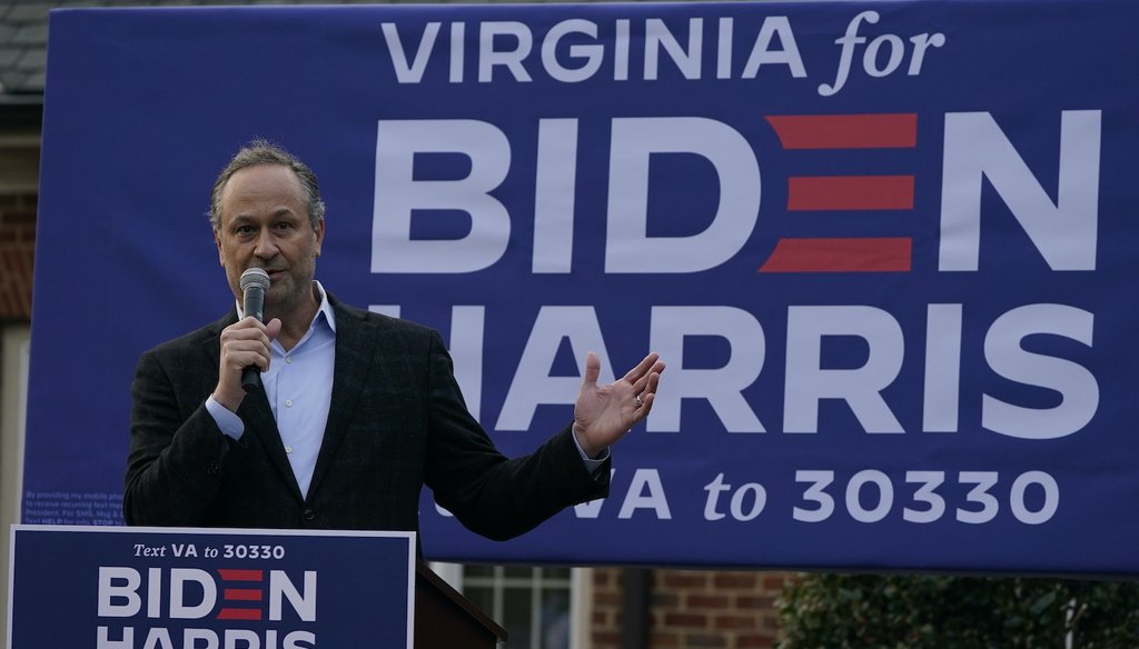 Douglas Emhoff, husband of Democratic vice-presidential candidate, Kamala Harris, gestures during a rally in Richmond, Va., Saturday Oct. 31, 2020. (AP)