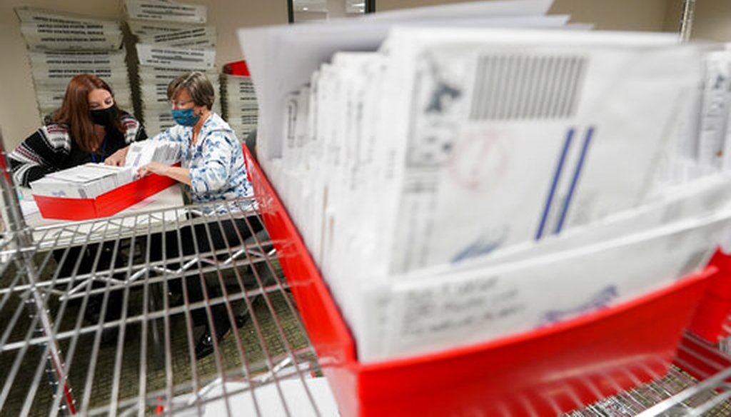 Lehigh County workers count ballots as vote counting in the general election continues, Nov. 5, 2020, in Allentown, Pa. (AP)