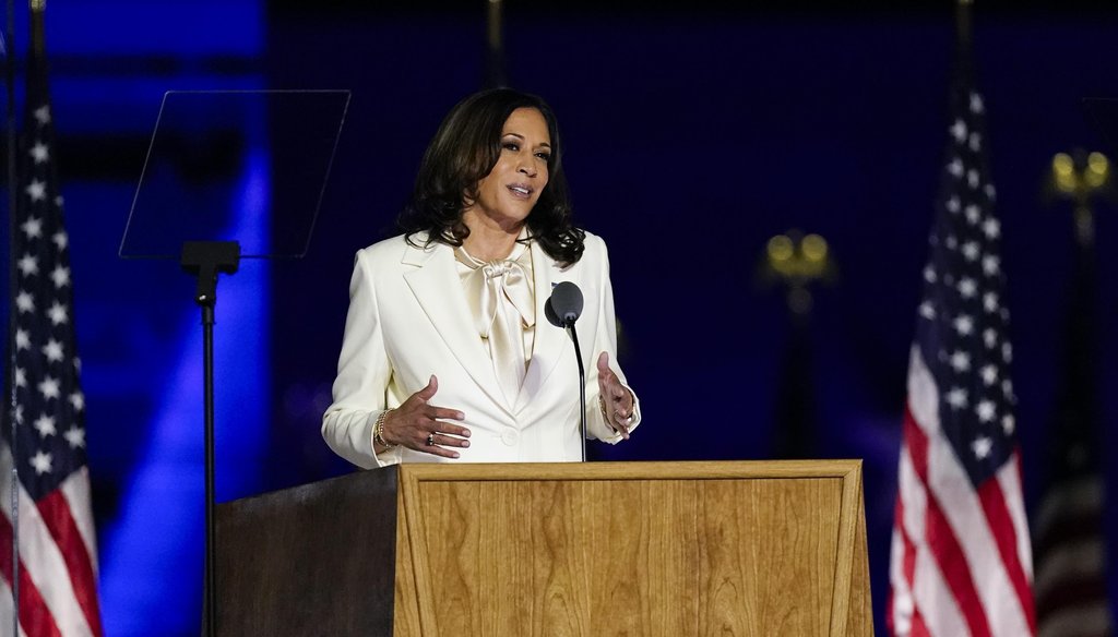 Vice President-elect Kamala Harris speaks on Nov. 7, 2020, in Wilmington, Del. (AP)