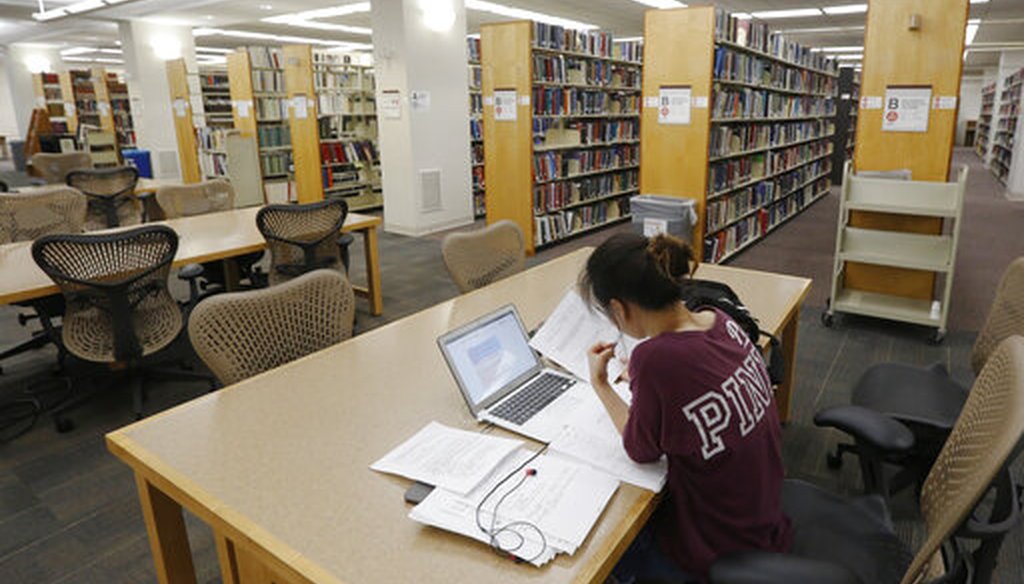 A student works in the library at Virginia Commonwealth University in Richmond, Va., in 2019. (AP)