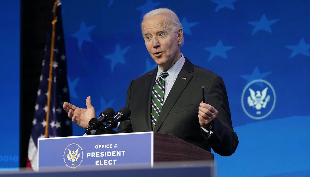 President-elect Joe Biden speaks during an event at The Queen theater on Jan. 16, 2021, in Wilmington, Del. (AP)