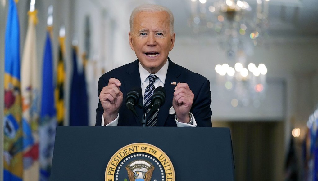 President Joe Biden speaks about the COVID-19 pandemic during a prime-time address from the East Room of the White House, Thursday, March 11, 2021, in Washington. (AP)