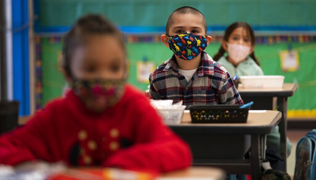 Kindergarten students at Maurice Sendak Elementary School in Los Angeles on April 13, 2021. (AP)