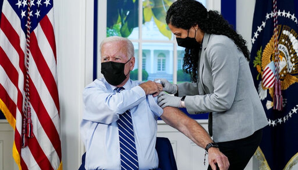 President Joe Biden receives a COVID-19 booster shot on Sept. 27, 2021 (AP)