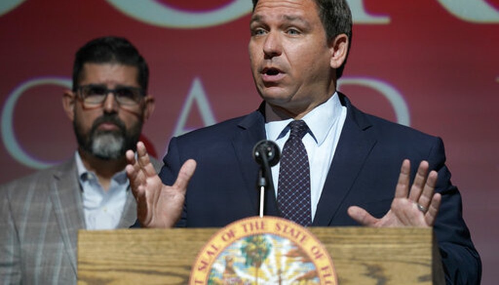 Florida Gov. Ron DeSantis speaks at the Doral Academy Preparatory School in Doral, Fla., on Sept. 14, 2021. (AP)