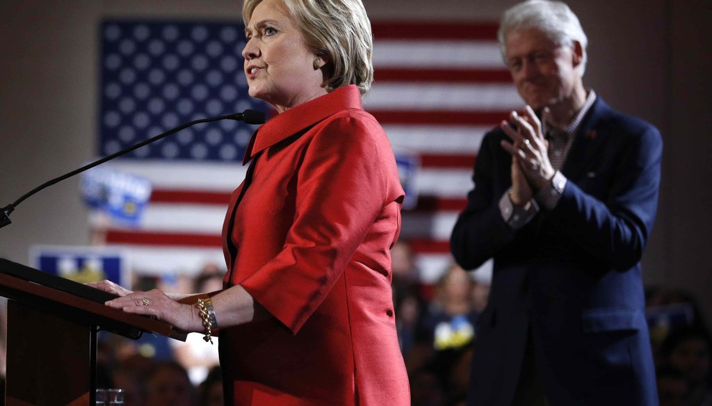 Democratic presidential candidate Hillary Clinton, left, speaks on stage with her husband and former President Bill Clinton during a Nevada Democratic caucus rally on Feb. 20, 2016, in Las Vegas. (AP)