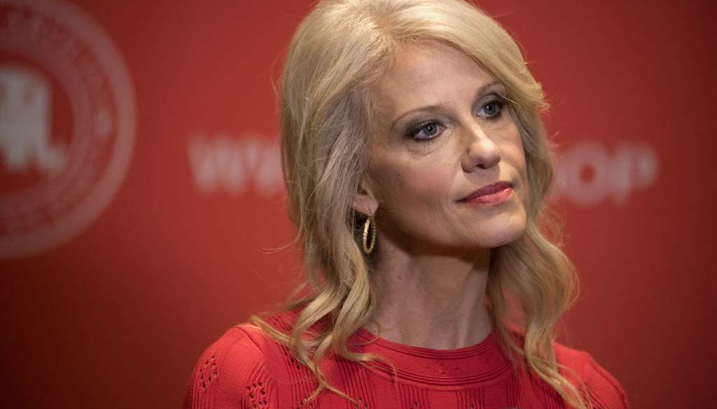 A fake news story said White House adviser Kellyanne Conway said liberal women hate her because she's too smart and beautiful. (AP photo)