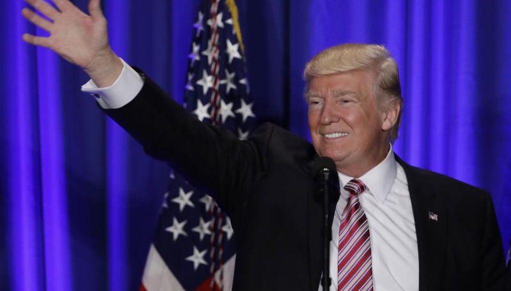 President Donald Trump gestures at the Republican congressional retreat in Philadelphia, Thursday, Jan. 26, 2017. (AP Photo/Matt Rourke)