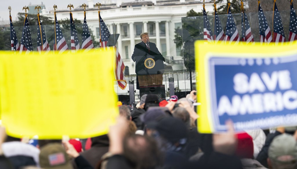 President Donald Trump speaks during a rally protesting the certification of his Electoral College defeat on Jan. 6, 2021, in Washington. (AP/Vucci)