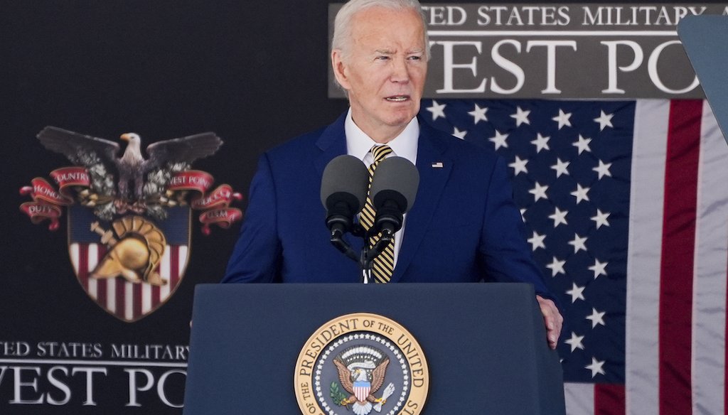 President Joe Biden speaks during the graduation ceremony of the U.S. Military Academy class of 2024 at Michie Stadium on May 25, 2024, in West Point, N.Y. (AP)