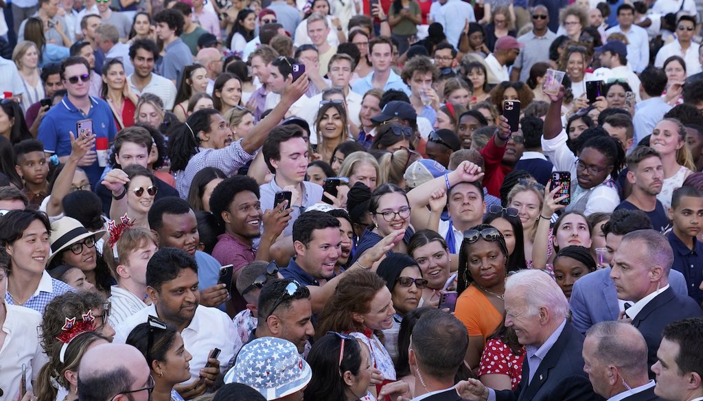 President Joe Biden greets the crowd on the South Lawn of the White House in Washington, Tuesday, July 4, 2023, during a barbecue with active-duty military families to celebrate the Fourth of July. (AP)